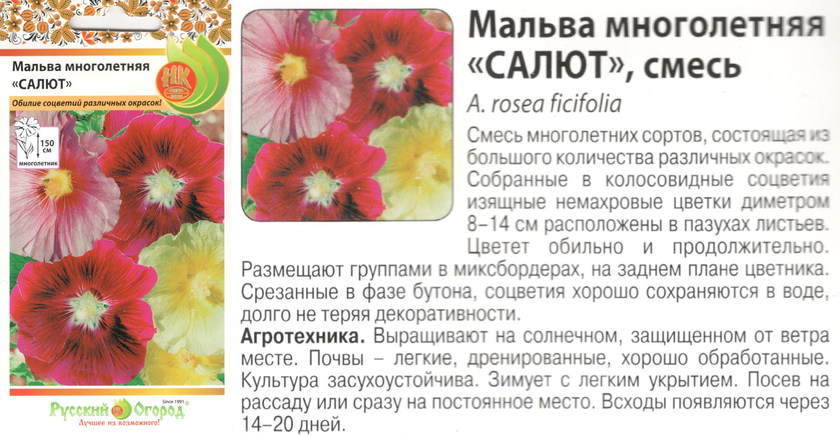 картинка Мальва Салют 0,3 гр. смесь (многолет.) $ РО интернет-магазин "Дачник"
